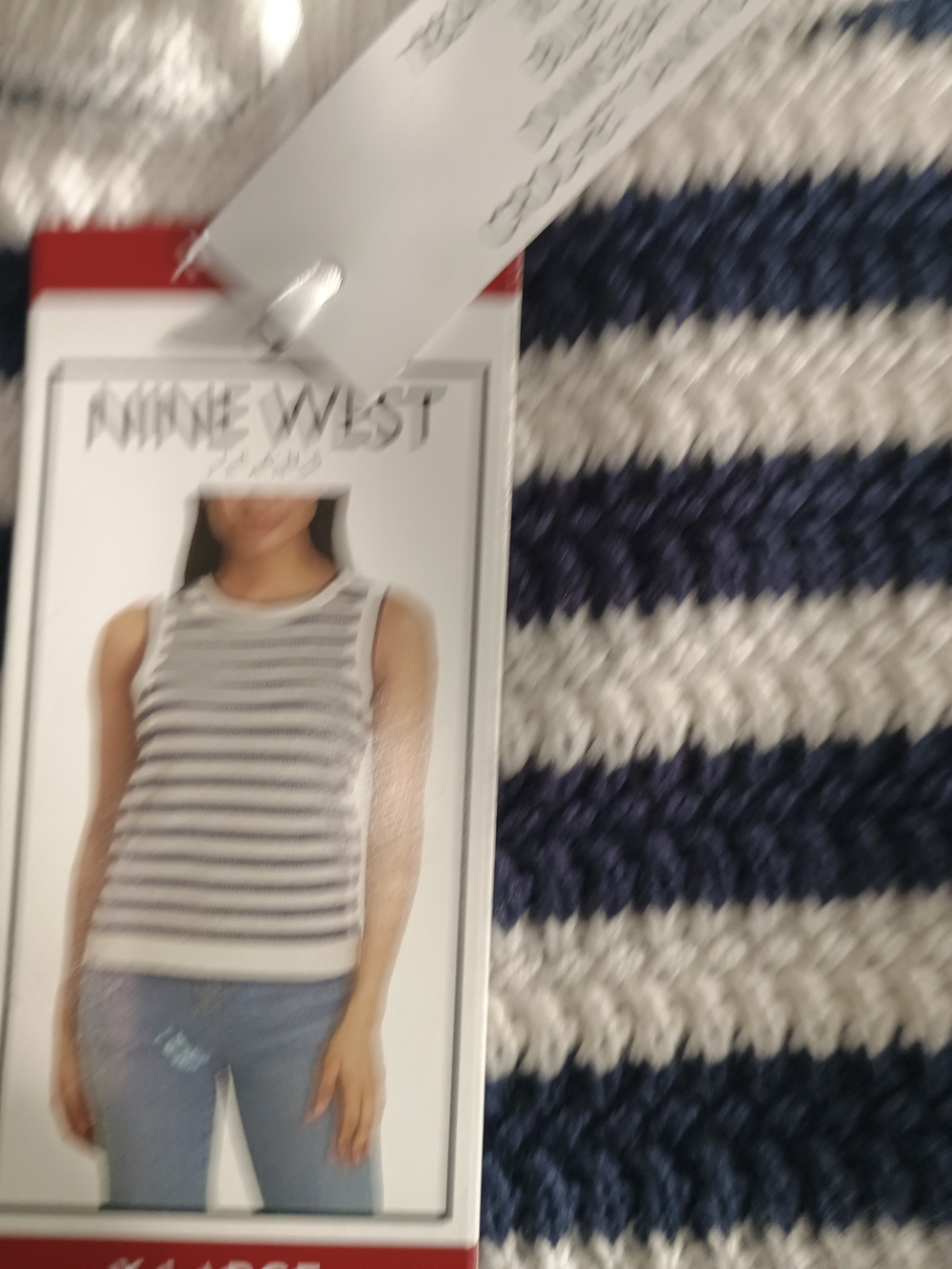 Nine West Navy & White Striped Sleeveless Knit Tank Top - Picture 7 of 11